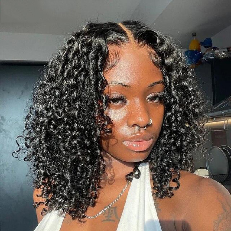 300% Density Double Drawn Pissy Curly 13x4 Transparent Lace Full Frontal Wig